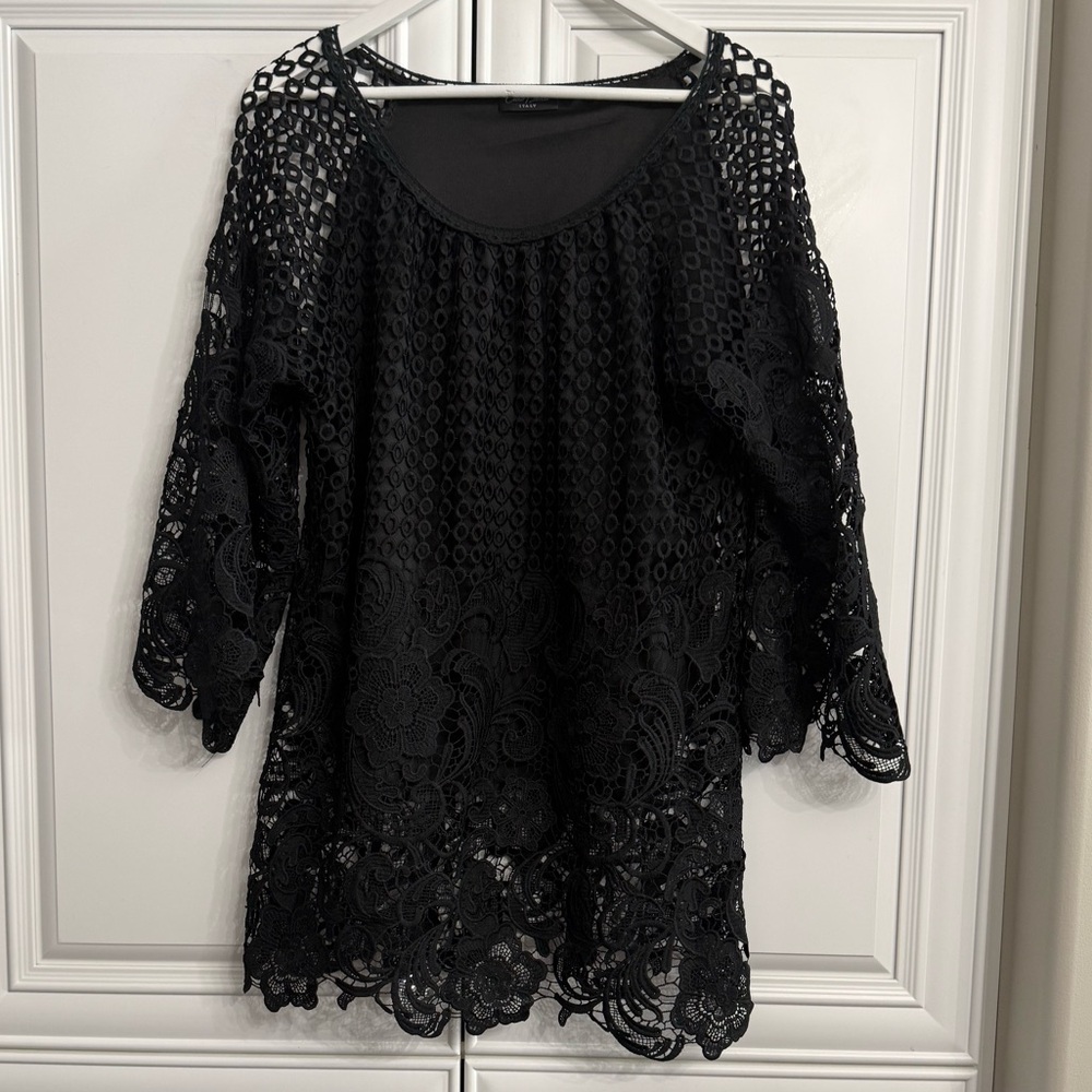 Ciao Bella Size L/XL Black Crochet Shift Mini Dress Tunic Style Beach Cover-Up